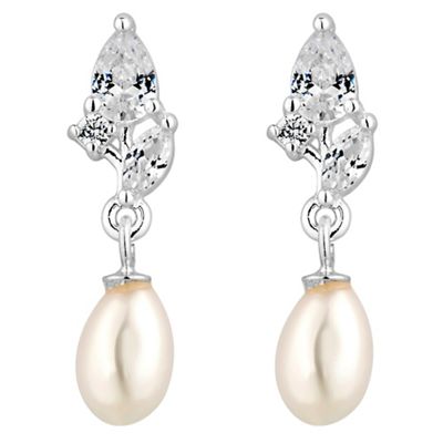 Silver cubic zirconia mixed shape pearl drop earring
